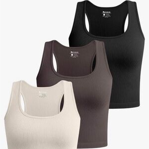 3 pack crop top ribbed Tank Top Set in Black, Brown, and Cream